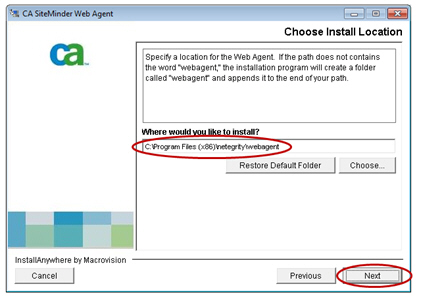 CA SiteMinder Web Agent v6QMR5: Choose Install Location