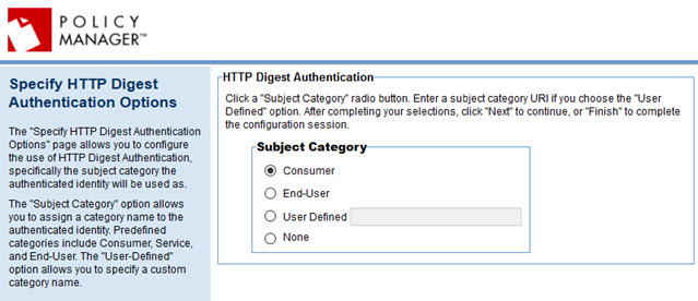 HTTP Security Policy Configuration: Specify HTTP Digest Authentication Options