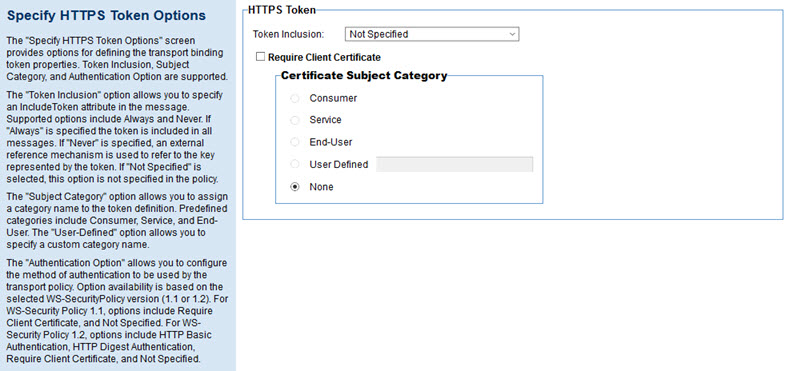 Policy Configuration: Specify HTTPS Token Options