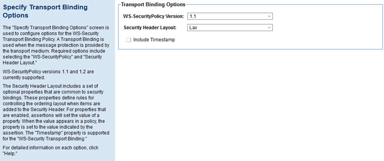 Policy Configuration: Specify Transport Binding Options