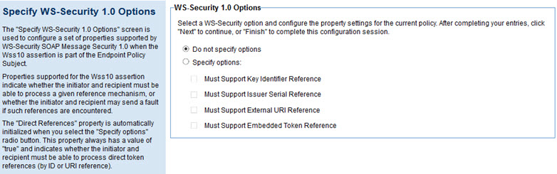 Policy Configuration: Specify WS-Security 1.0 Options