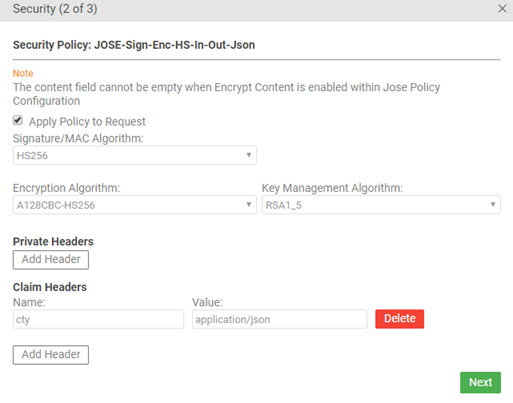 Test Client security settings for Jose Security Policy v2 when b64 header is optional