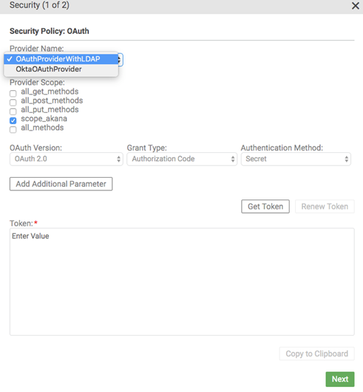 Test Client security settings for OAuth Policy with multiple OAuth Providers