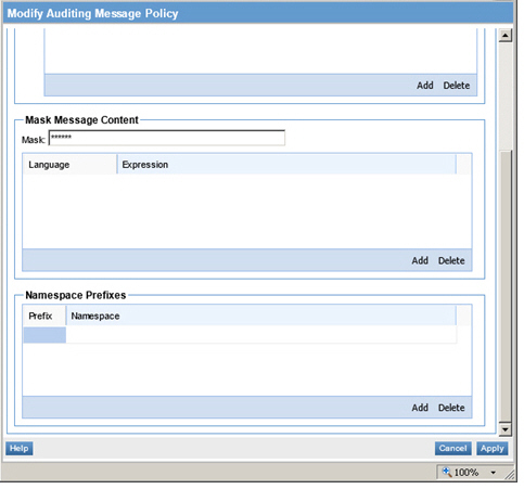 Modify Auditing Message Policy page, bottom