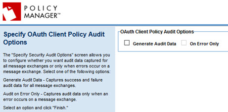 Specify OAuth Client Policy Audit Actions